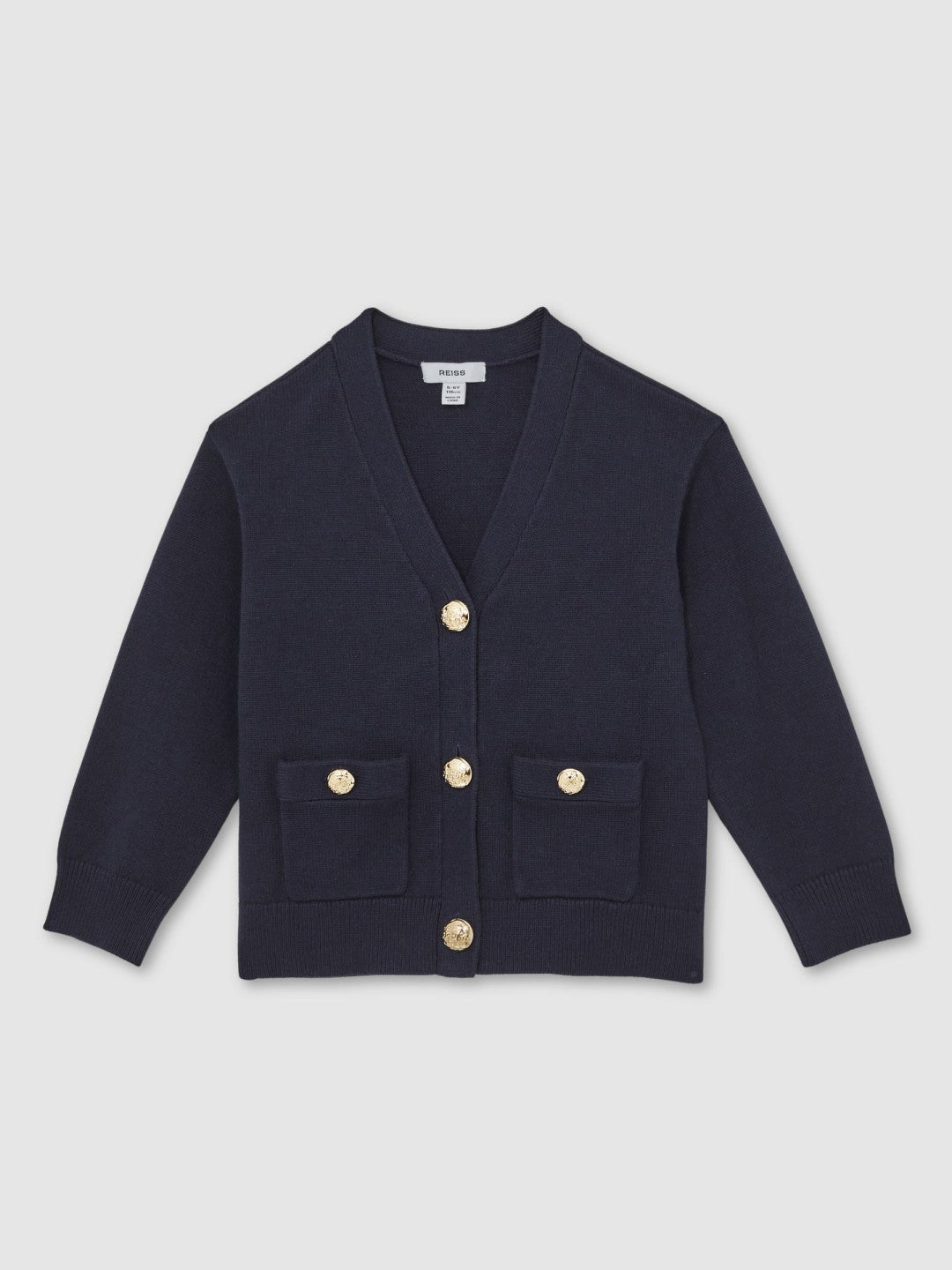 Reiss 9-13 yrs Knitted Embossed-Button Cardigan in Navy