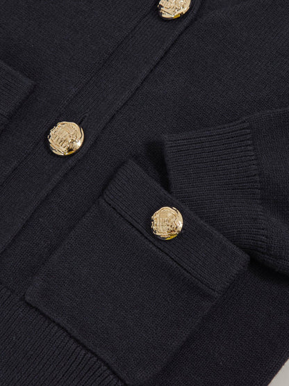 Reiss 9-13 yrs Knitted Embossed-Button Cardigan in Navy
