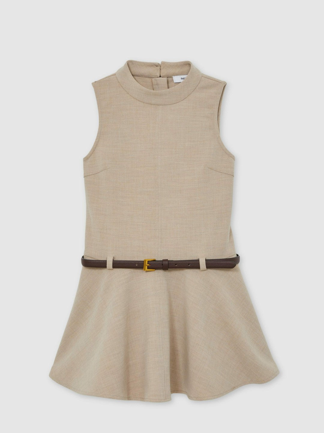 Reiss 9-13 yrs Drop Waist Belted Sleeveless Dress in Neutral