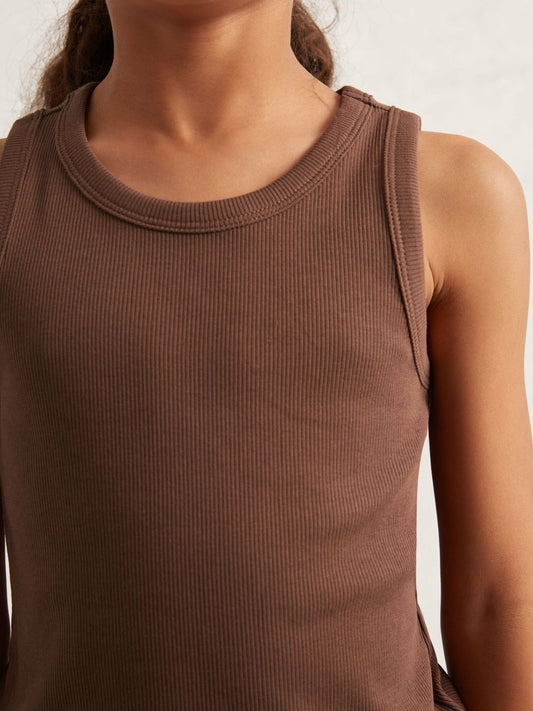 Reiss 9-13 yrs Stretch-Cotton Ribbed Vest in Chocolate
