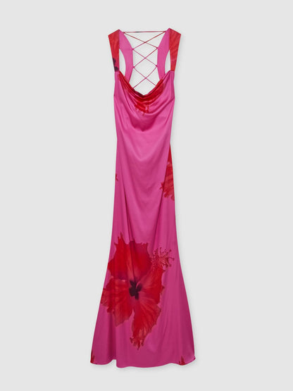 Reiss Good American Satin Floral Maxi Dress in Pink