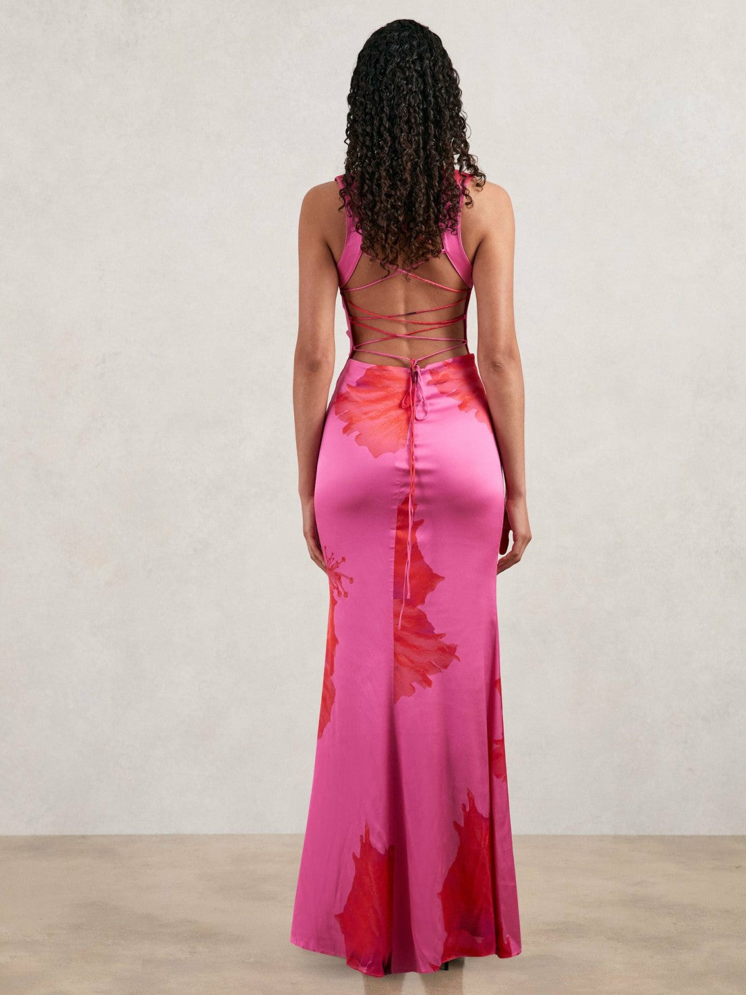 Reiss Good American Satin Floral Maxi Dress in Pink