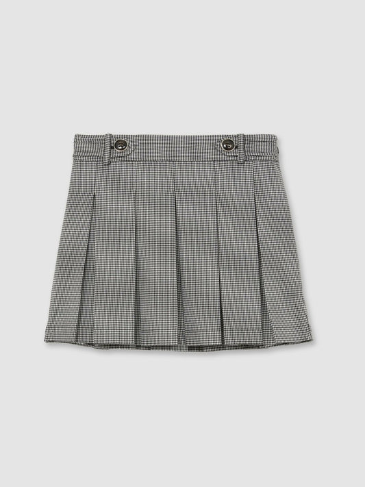 Reiss Houndstooth Check Pleated Skirt in Black/White