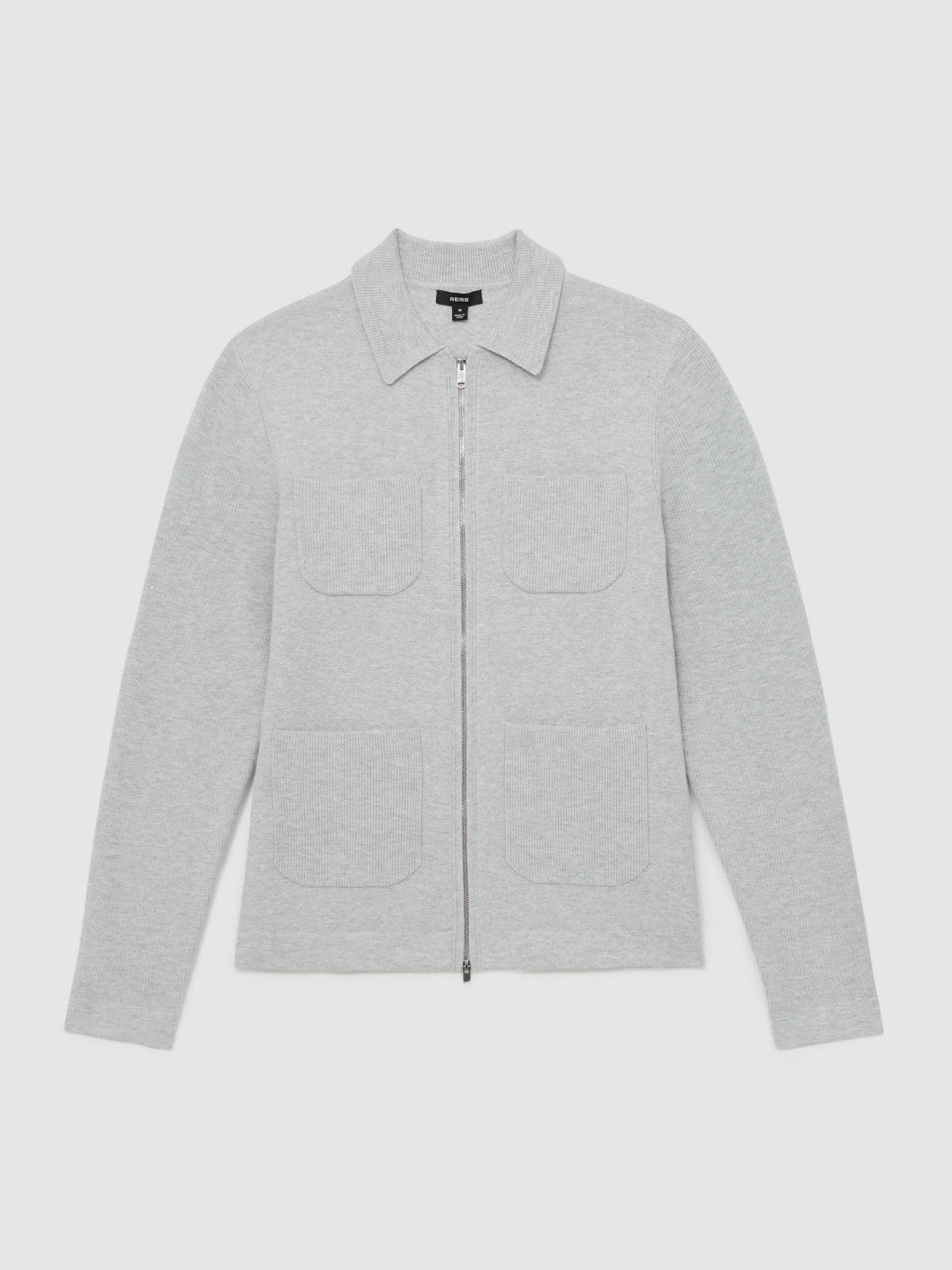 Reiss Four-Pocket Zip-Through Cardigan in Soft Grey