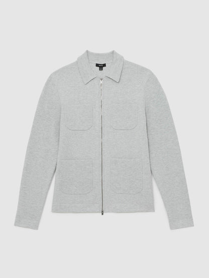Reiss Four-Pocket Zip-Through Cardigan in Soft Grey