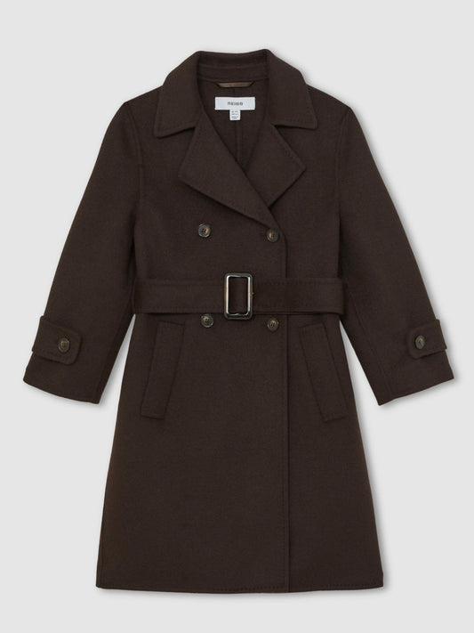 Reiss 13-14 yrs Double-Breasted Blindseam Wool-Blend Coat in Chocolate Brown