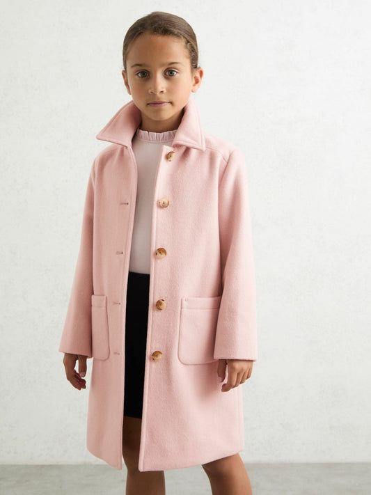 Reiss 3-9 yrs Wool-Blend Single-Breasted Coat in Pink