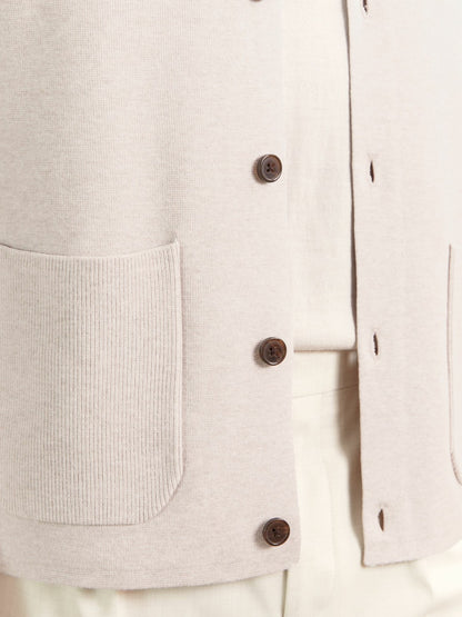 Reiss Button-Through Ribbed-Sleeve Shirt in Oatmeal Brown