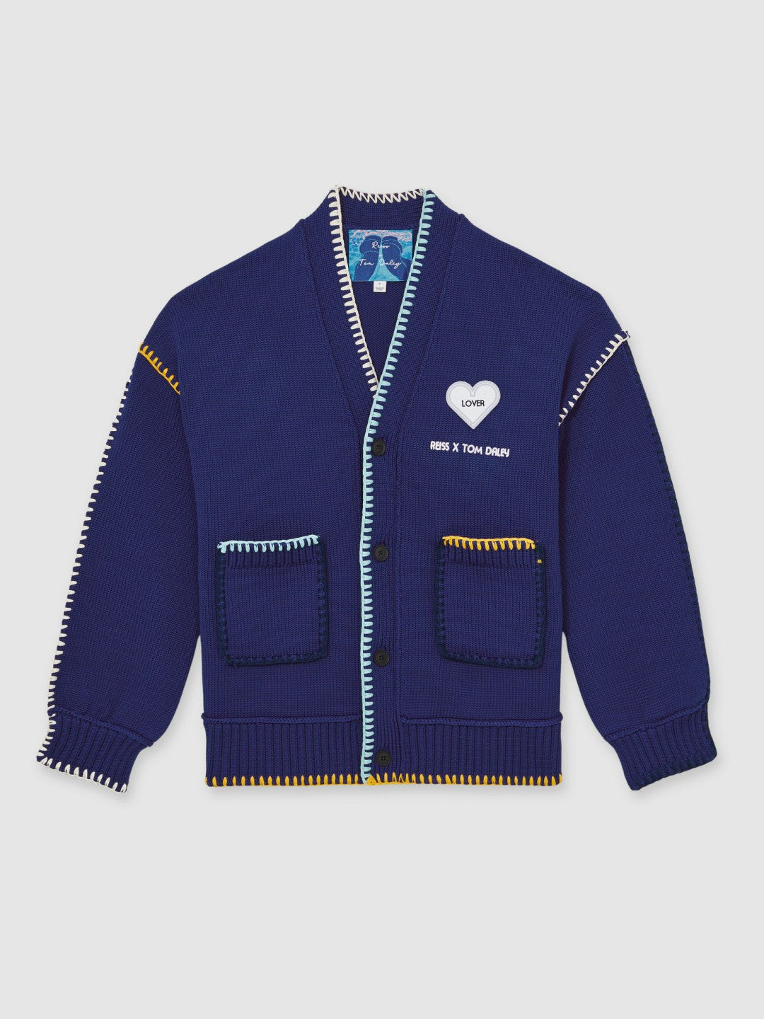 Reiss | Tom Daley Lover Knit Cardigan in Navy Blue
