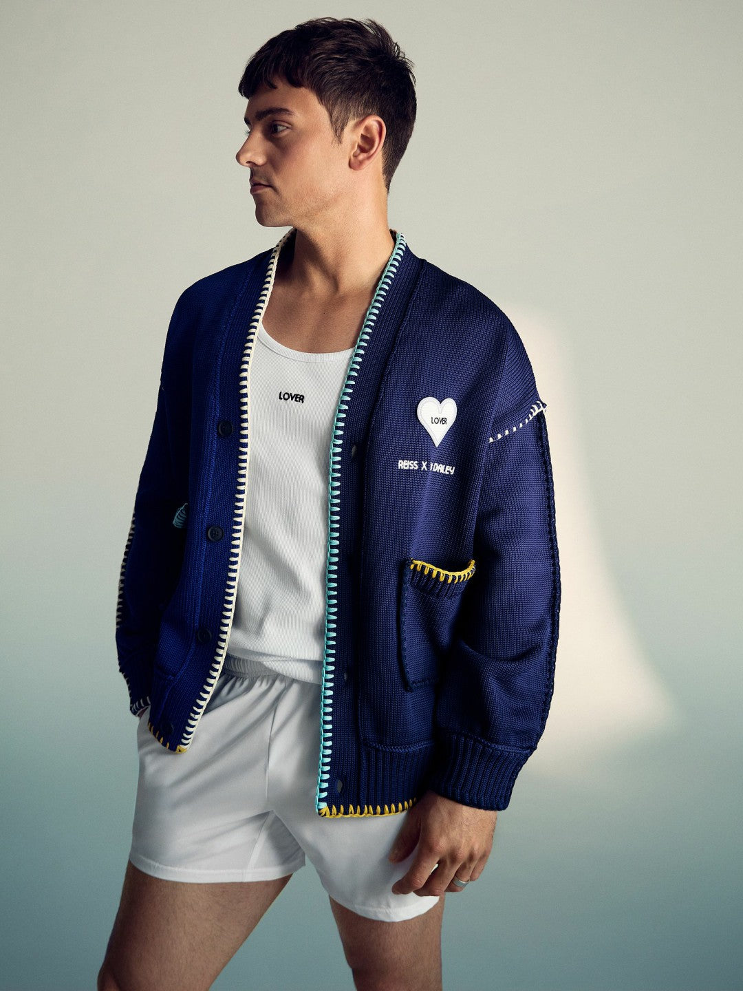 Reiss | Tom Daley Lover Knit Cardigan in Navy Blue