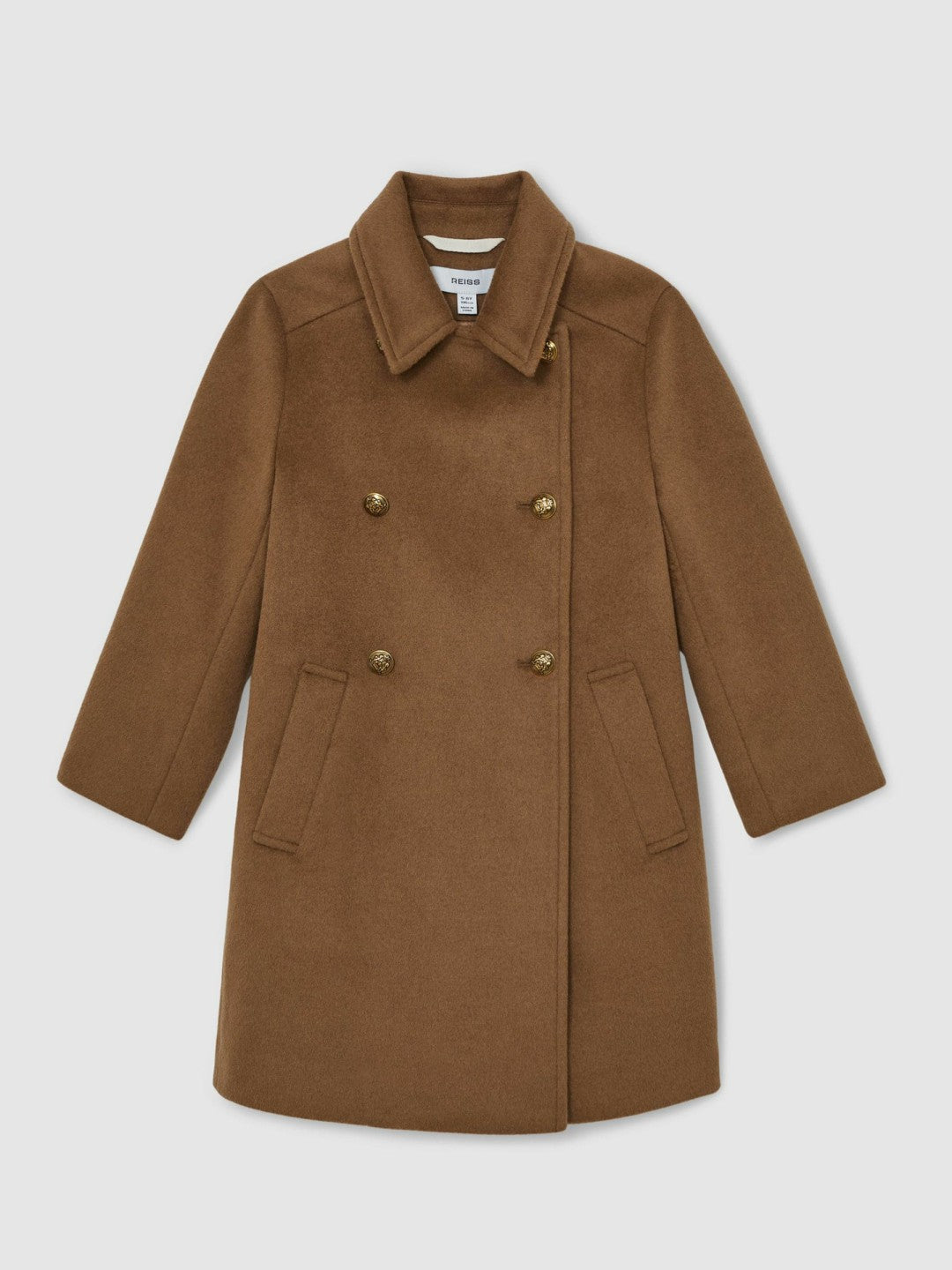 Reiss 9-13 yrs Wool-Blend Double-Breasted Coat in Camel