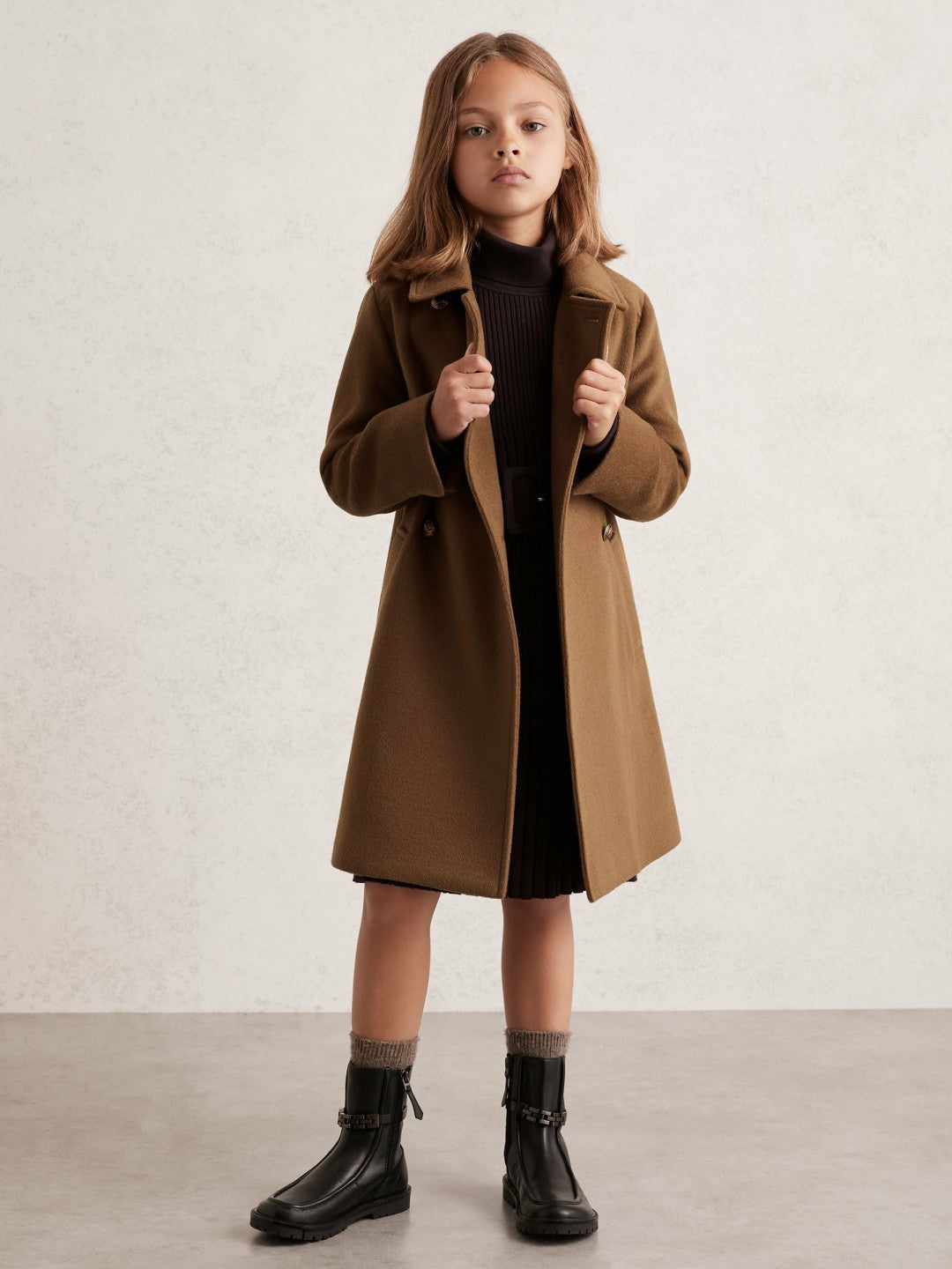 Reiss 9-13 yrs Wool-Blend Double-Breasted Coat in Camel