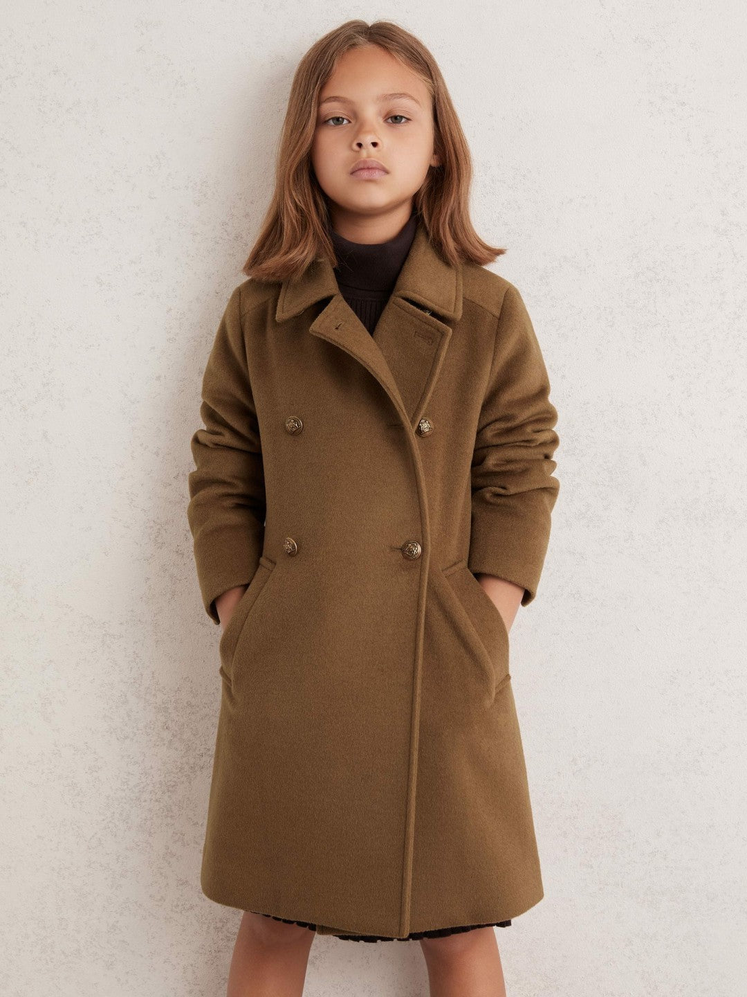 Reiss 3-9 yrs Wool-Blend Double-Breasted Coat in Camel