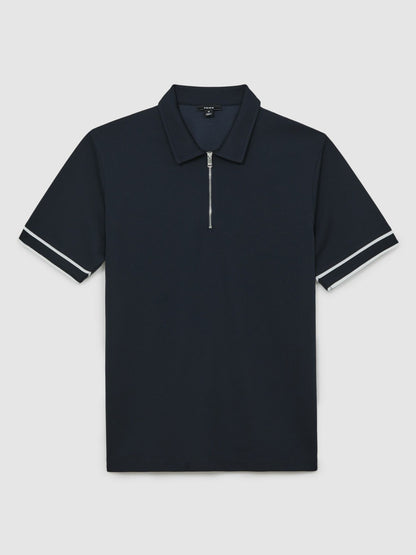 Reiss Textured Half-Zip Tipped Polo Shirt in Navy