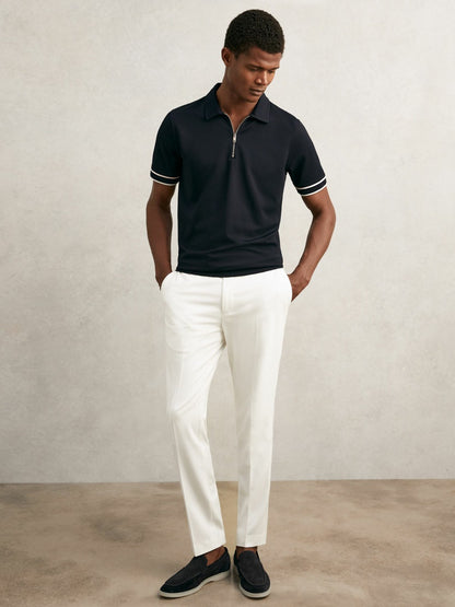 Reiss Textured Half-Zip Tipped Polo Shirt in Navy