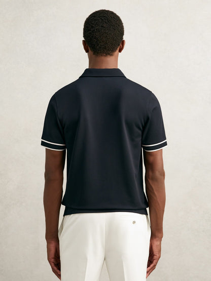 Reiss Textured Half-Zip Tipped Polo Shirt in Navy
