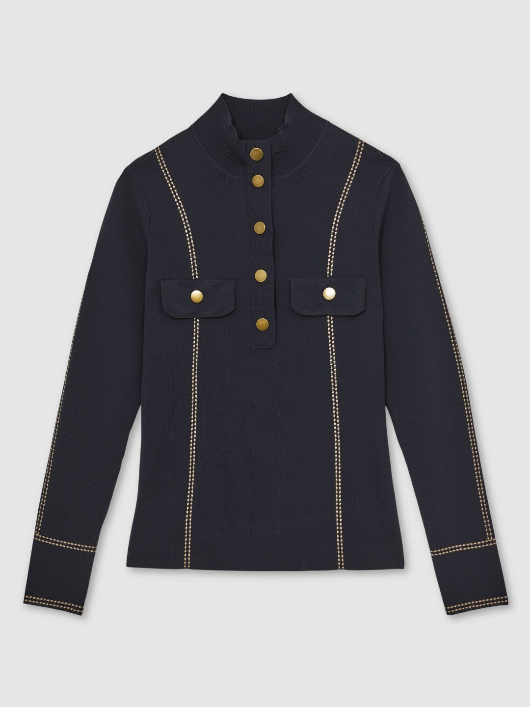Reiss Contrast-Stitch Knit Top in Navy