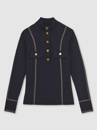 Reiss Contrast-Stitch Knit Top in Navy