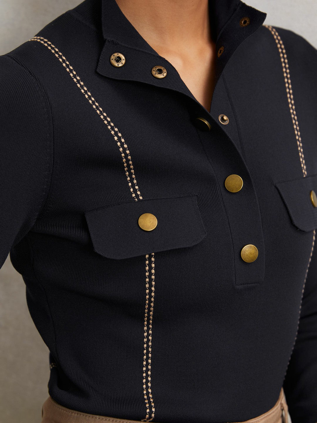 Reiss Contrast-Stitch Knit Top in Navy