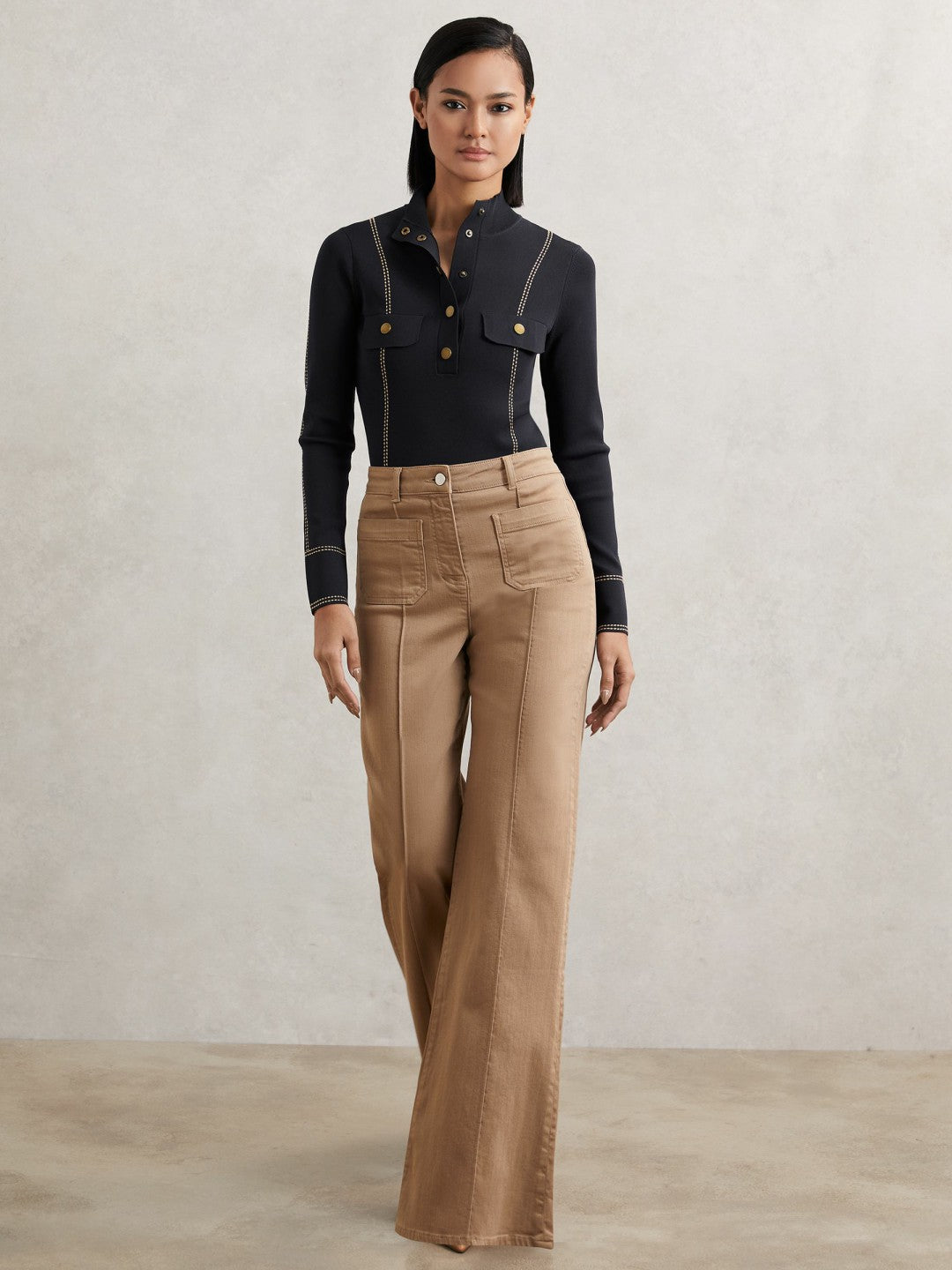 Reiss Contrast-Stitch Knit Top in Navy