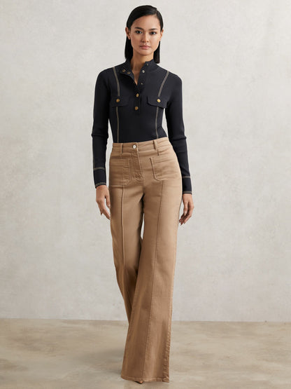 Reiss Contrast-Stitch Knit Top in Navy
