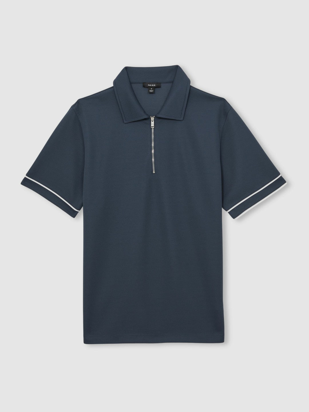 Reiss Textured Half-Zip Tipped Polo Shirt in Airforce Blue
