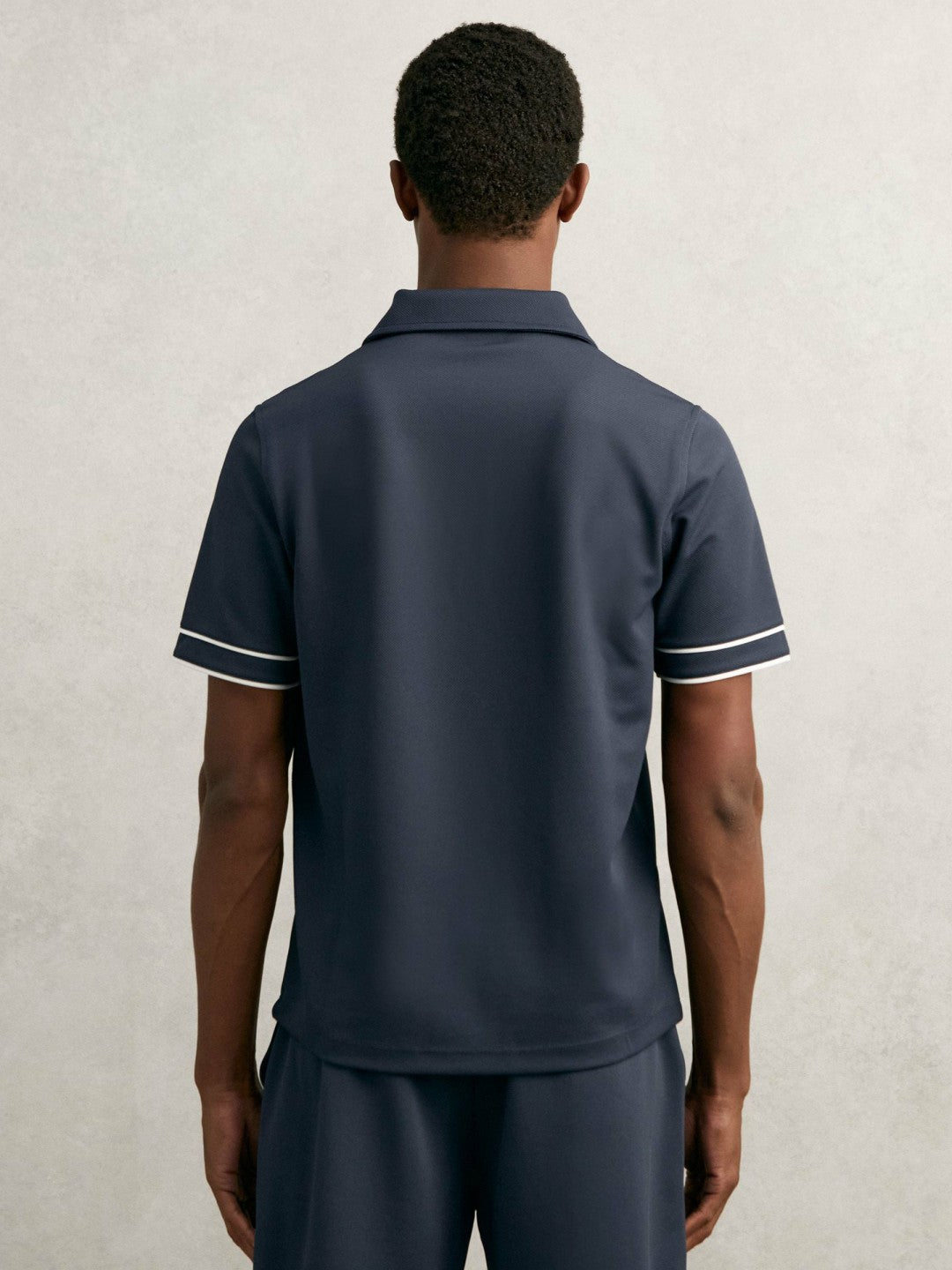 Reiss Textured Half-Zip Tipped Polo Shirt in Airforce Blue