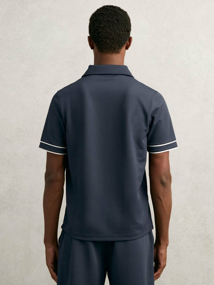 Reiss Textured Half-Zip Tipped Polo Shirt in Airforce Blue