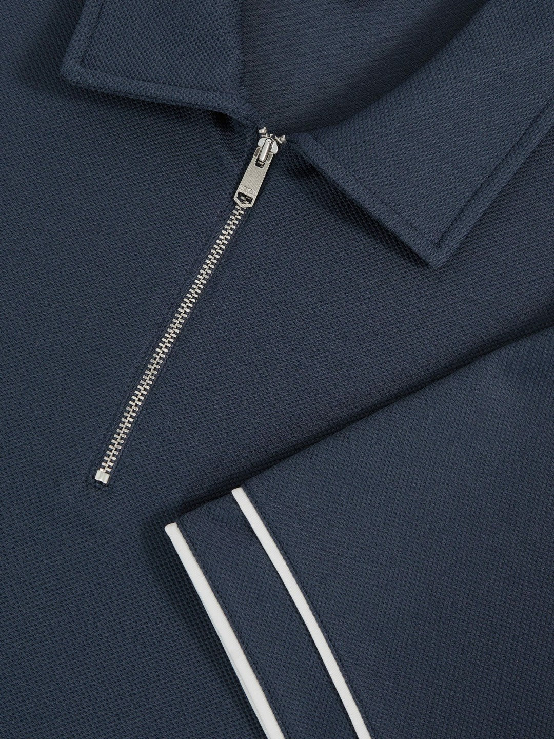 Reiss Textured Half-Zip Tipped Polo Shirt in Airforce Blue