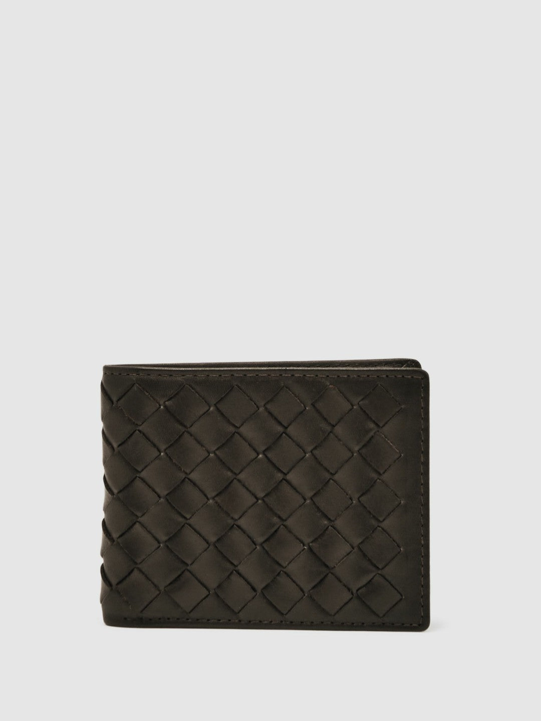 Reiss Leather Large Lattice-Effect Wallet in Dark Brown