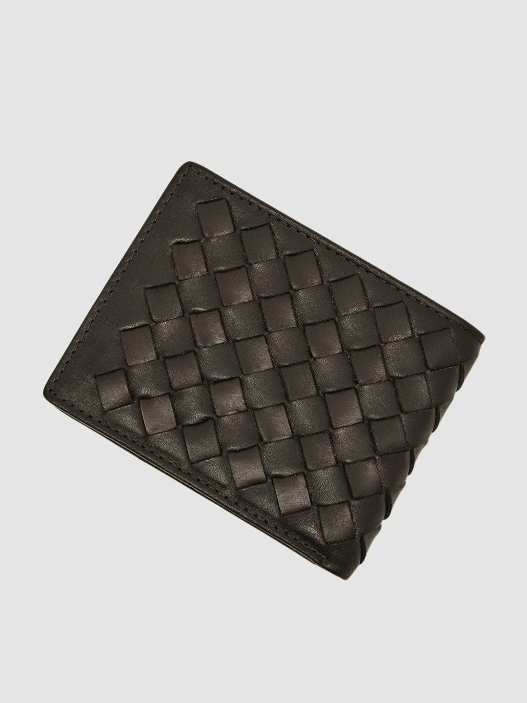Reiss Leather Large Lattice-Effect Wallet in Dark Brown