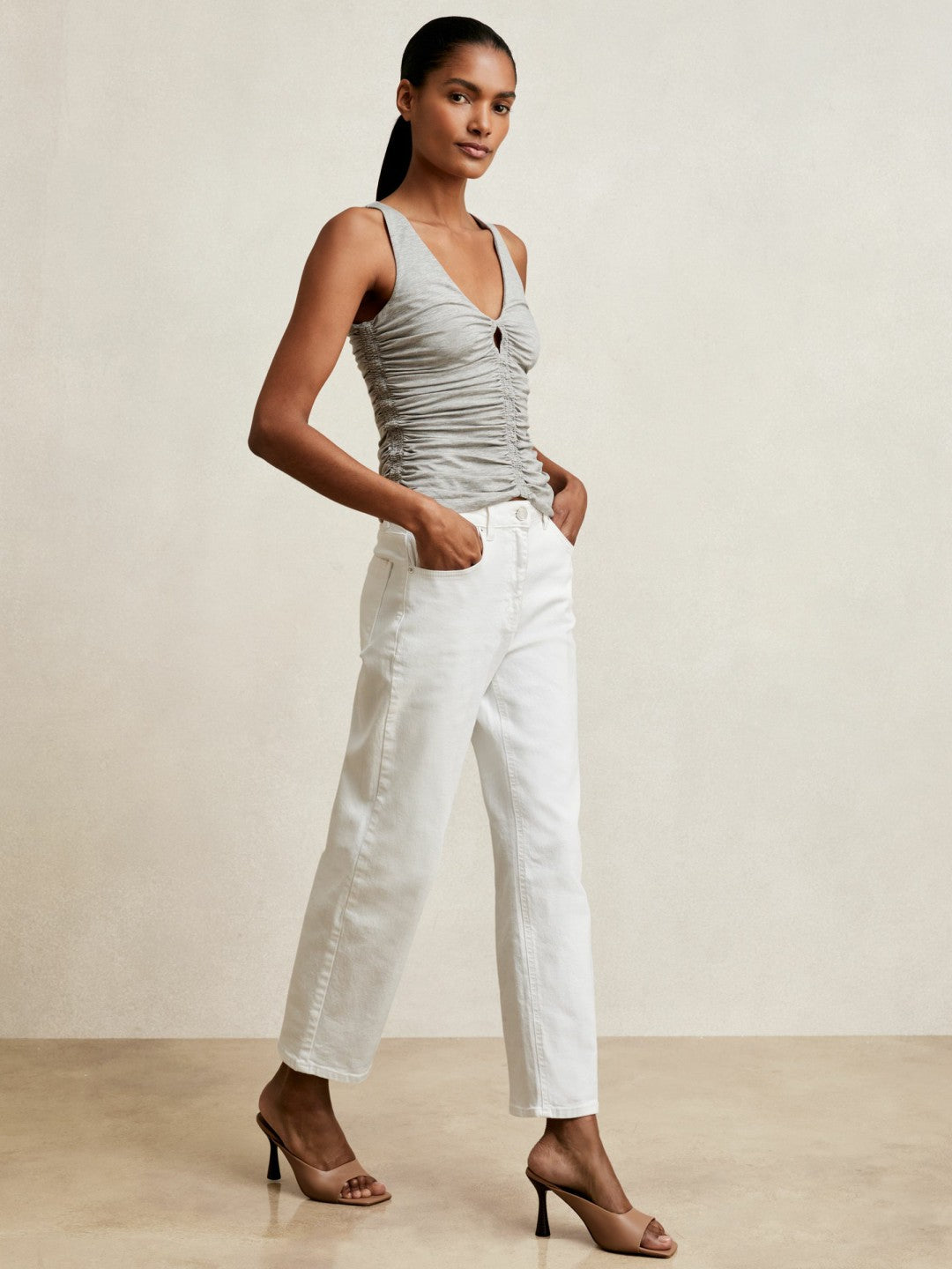 Reiss Stretch Lyocell Jersey Ruched Vest in Silver Grey