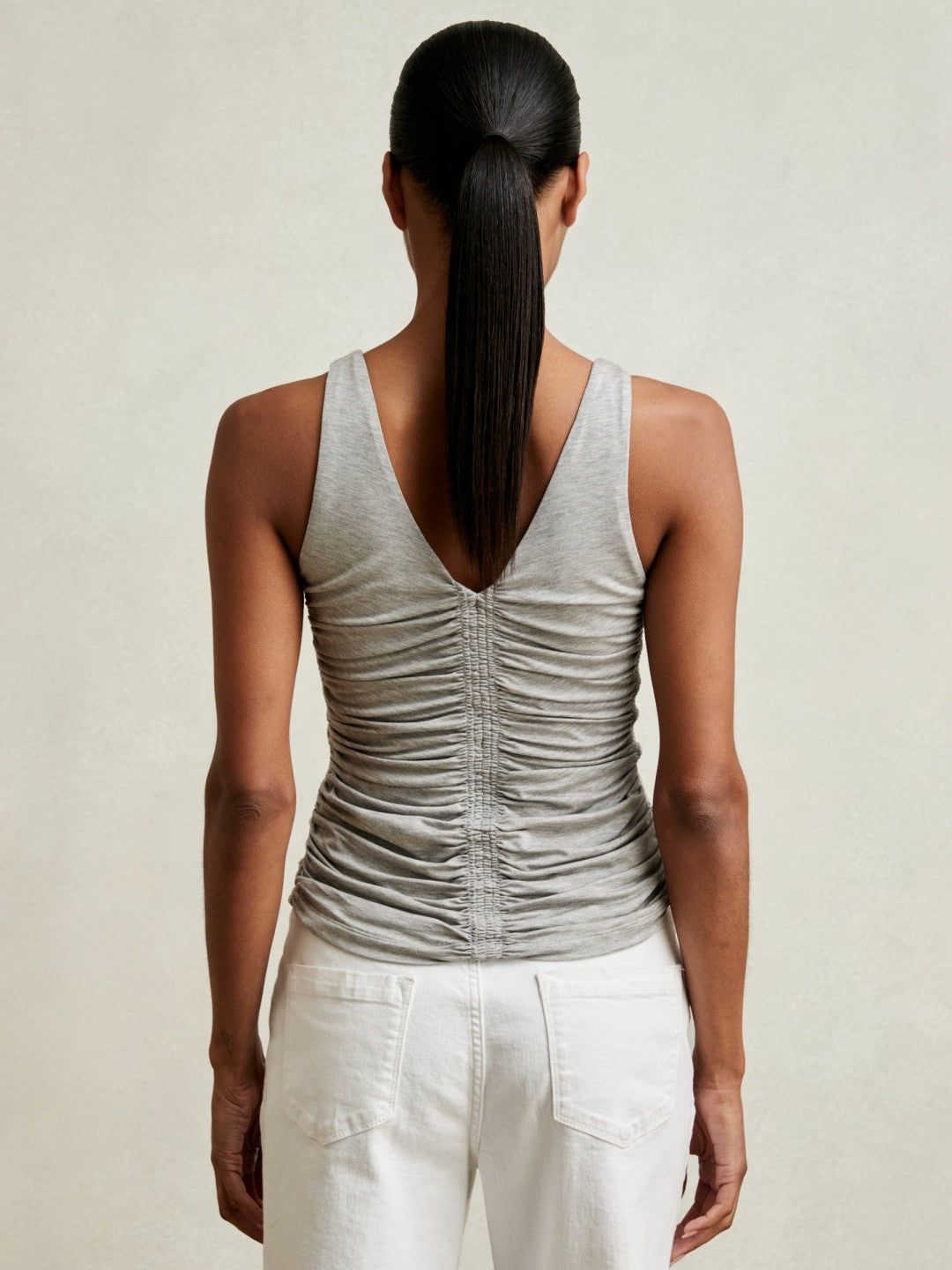 Reiss Stretch Lyocell Jersey Ruched Vest in Silver Grey
