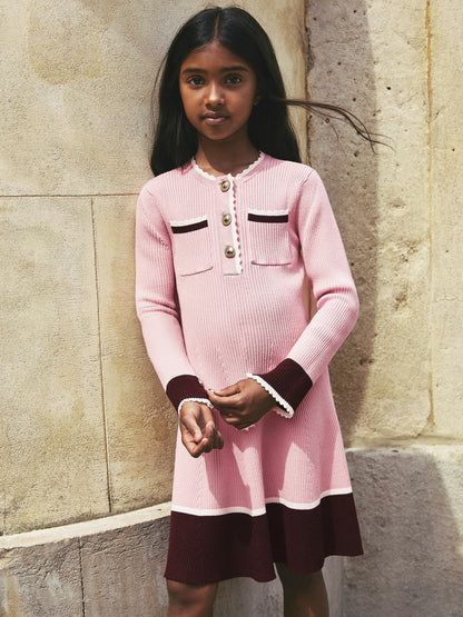 Reiss 3-9 yrs Scallop-Trim Rib-Knit Dress in Pink