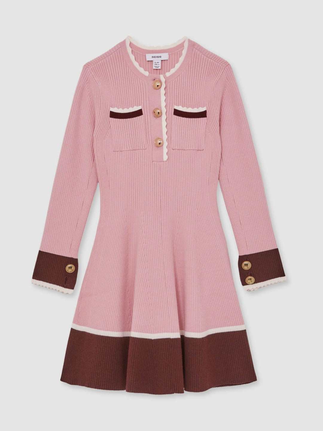 Reiss 3-9 yrs Scallop-Trim Rib-Knit Dress in Pink