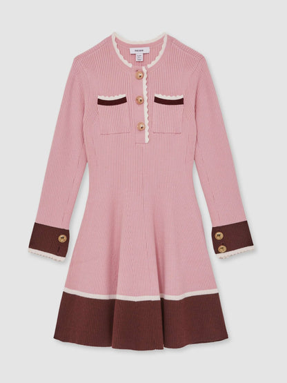 Reiss 3-9 yrs Scallop-Trim Rib-Knit Dress in Pink