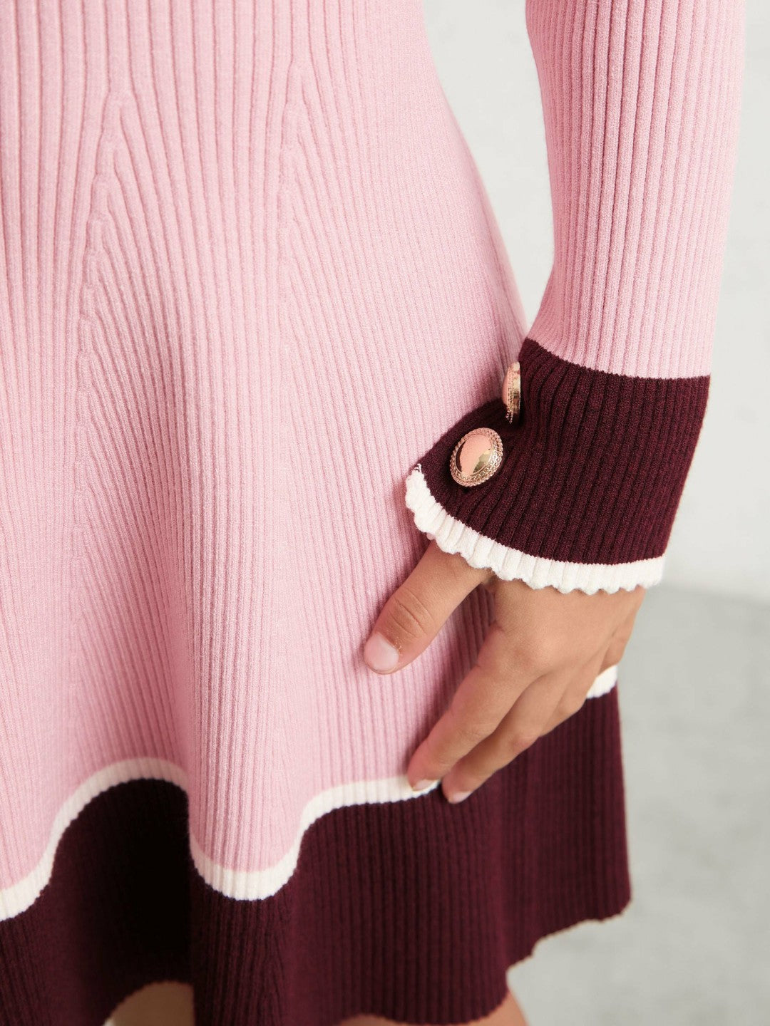 Reiss 3-9 yrs Scallop-Trim Rib-Knit Dress in Pink