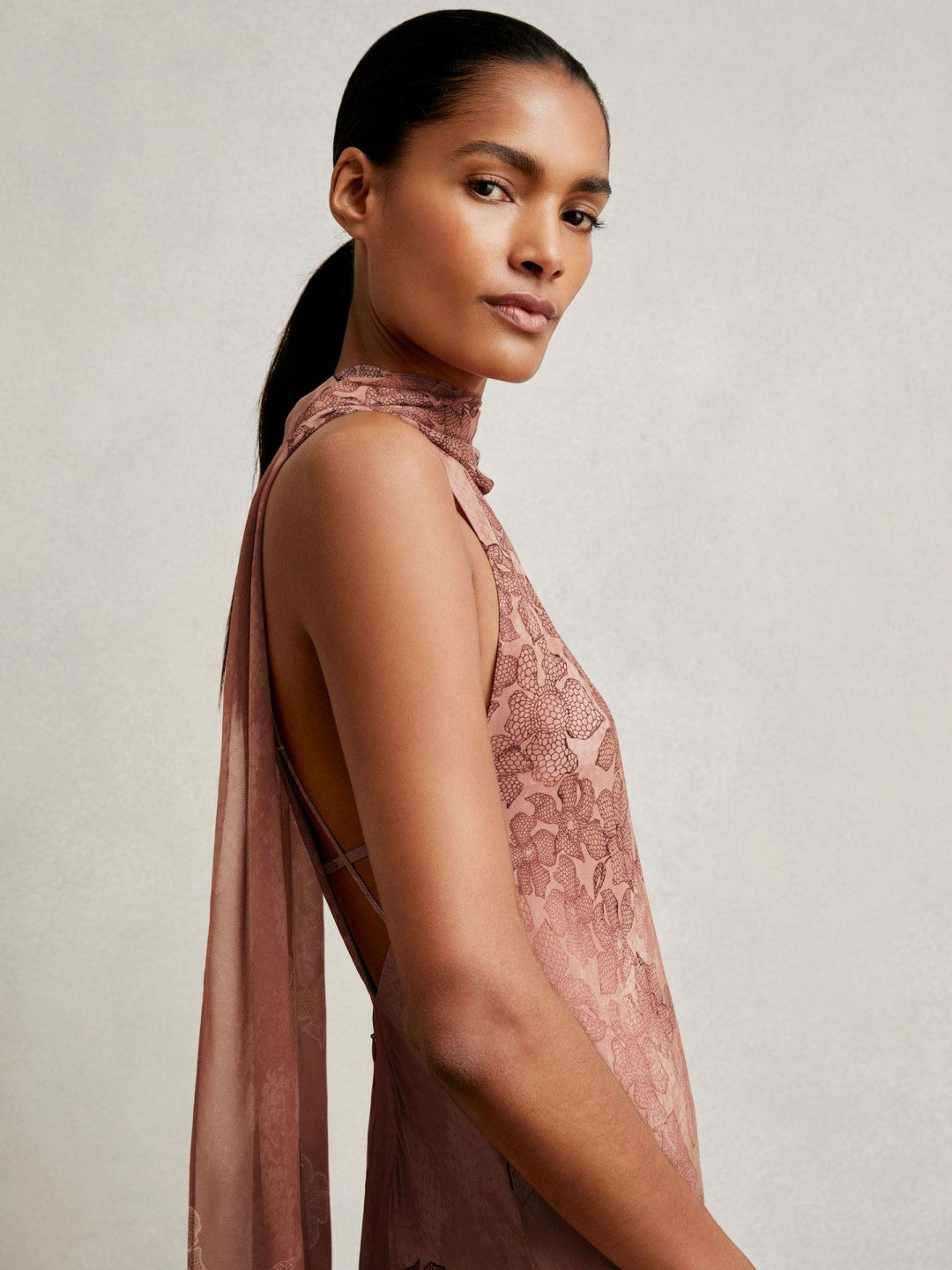 Reiss Chiffon Floral Cape Maxi Dress in Pale Pink