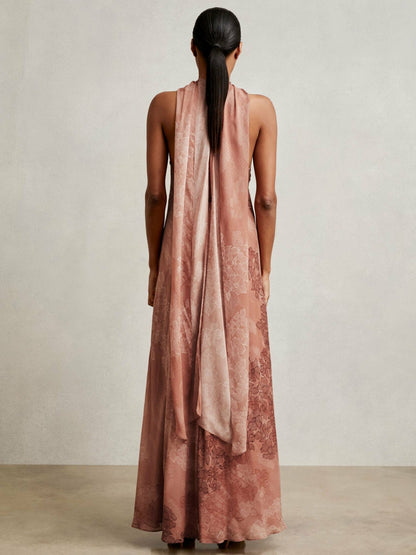 Reiss Chiffon Floral Cape Maxi Dress in Pale Pink