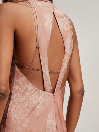 Reiss Chiffon Floral Cape Maxi Dress in Pale Pink