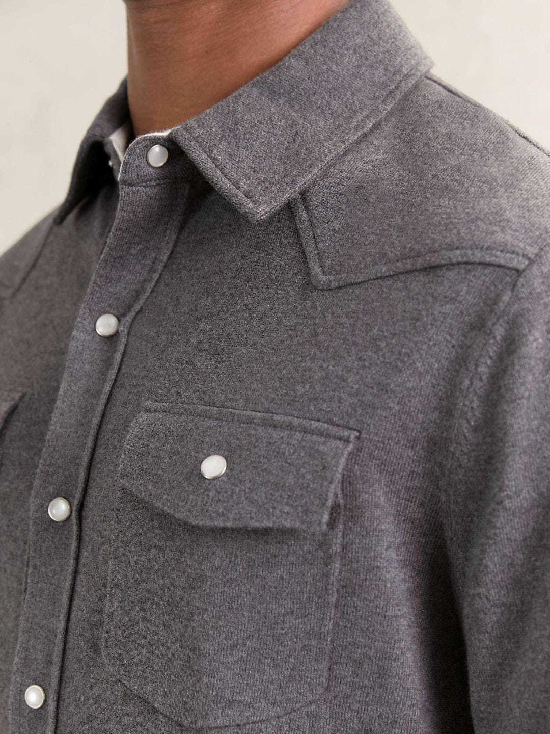 Reiss Cotton-Cashmere Western Knitted Shirt in Charcoal Grey