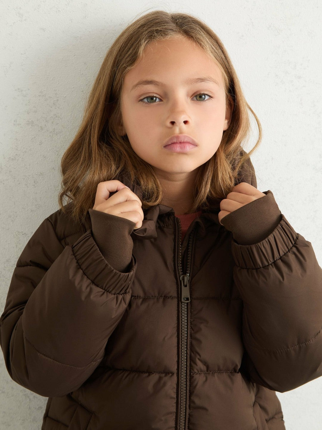 Reiss 9-13 yrs Short Hooded Puffer Coat in Chocolate