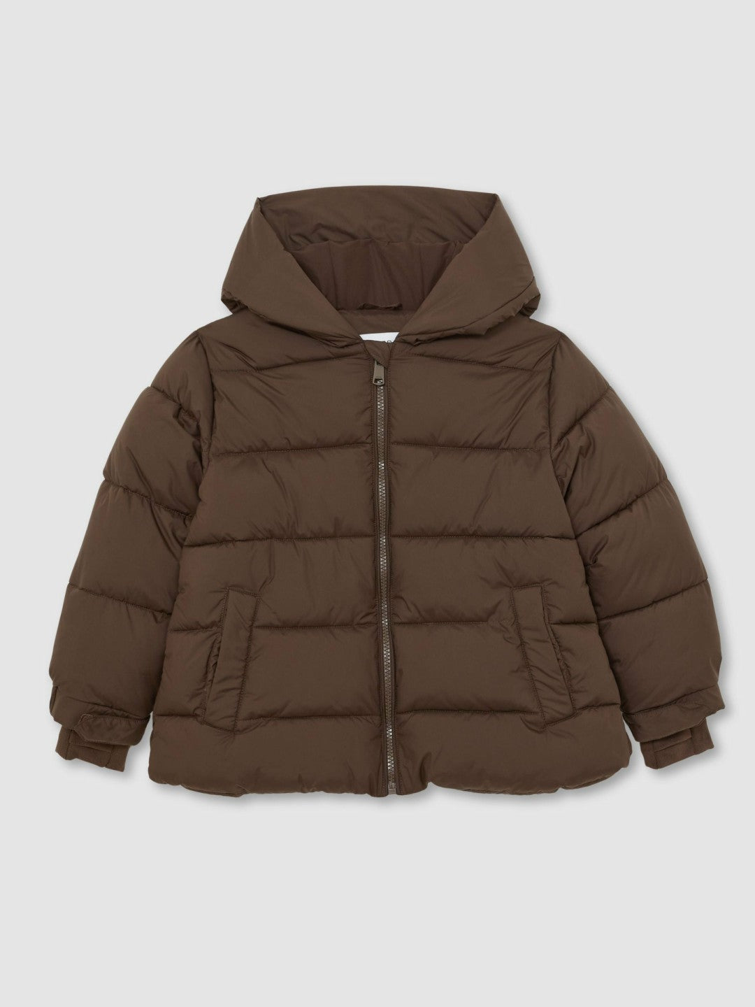 Reiss 9-13 yrs Short Hooded Puffer Coat in Chocolate