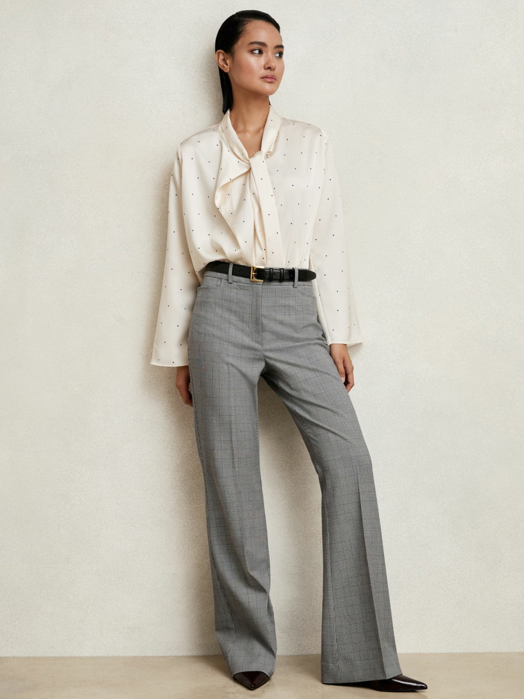 Reiss Petite Check Flared Suit Trousers in Grey
