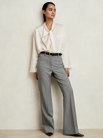 Reiss Petite Check Flared Suit Trousers in Grey