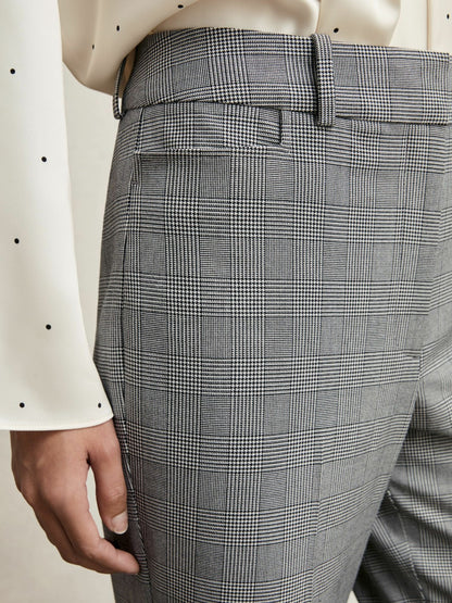 Reiss Petite Check Flared Suit Trousers in Grey