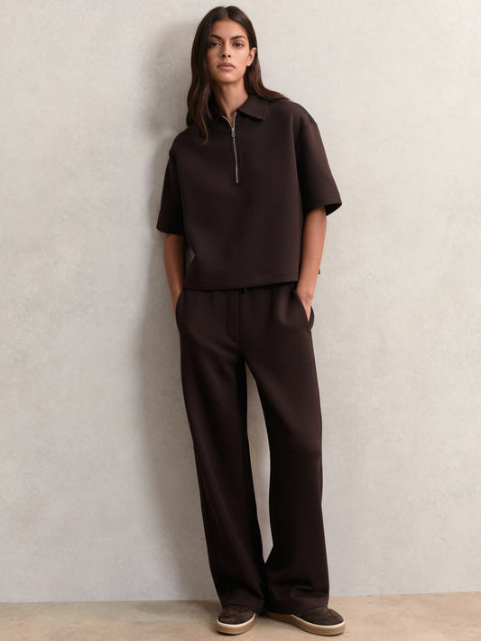 Reiss Short-Sleeve Half-Zip Sweatshirt in Plum Purple