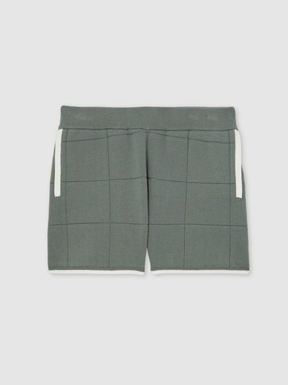 Reiss 3-9 yrs Tipped Knit Stitch-Detail Shorts in Dark Sage Green