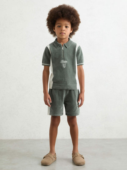 Reiss 3-9 yrs Chenille Tipped Motor Cars Shorts in Dark Sage Green/White