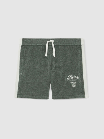 Reiss 3-9 yrs Chenille Tipped Motor Cars Shorts in Dark Sage Green/White